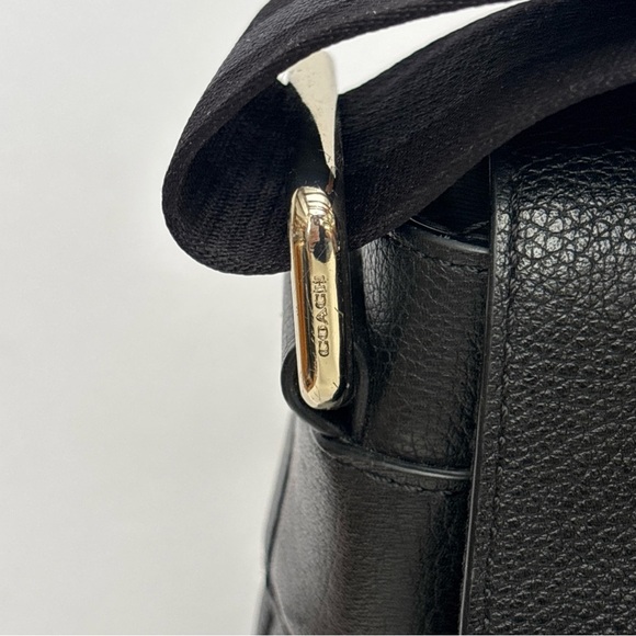 Coach Black Leather Messenger with Striped Webbing Strap - Picture 3 of 16